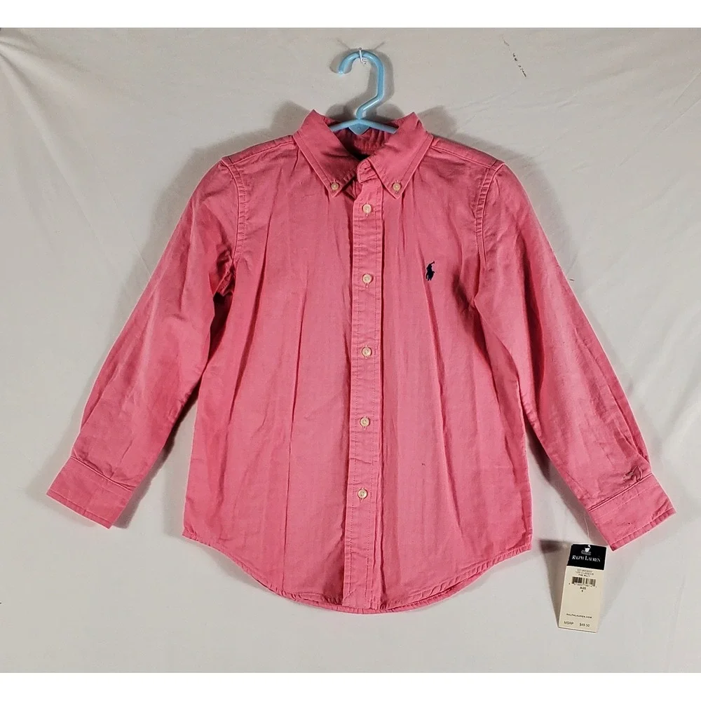 Ralph Lauren Kids Pink Button Down Shirt Long Sleeve Embroidered Pony Size 5 NWT